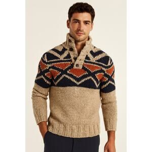 Abercrombie & Fitch Chunky Wool Blend Funnel Neck Sweater Tan Earth Tones Mens M